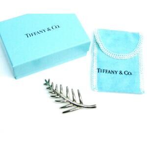 Tiffany & Co Silver Leaf Brooch Sterling 2.25" Palm Frond Pin 925 + Box Bag